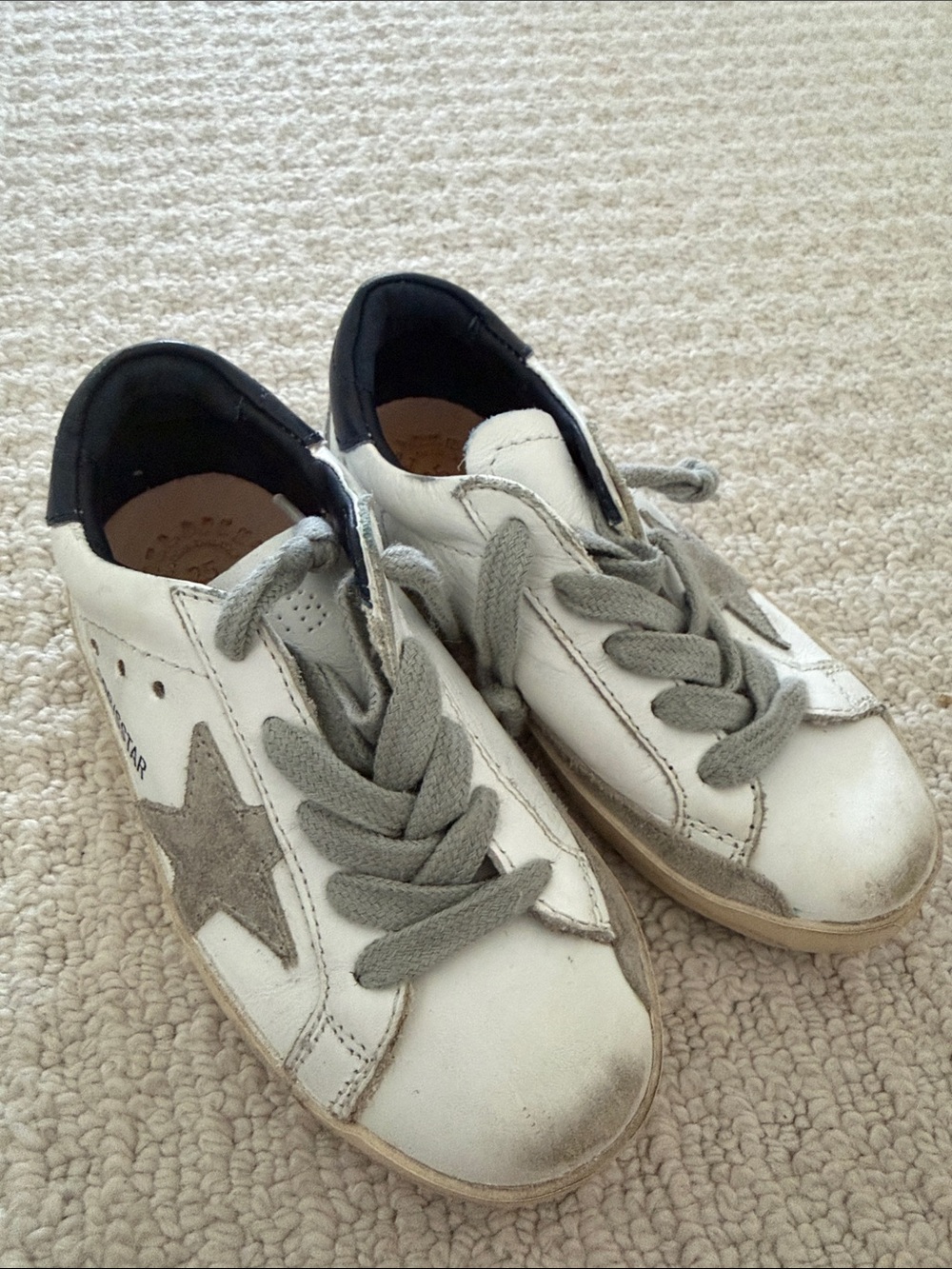 Golden Goose Kids White Leather Sneakers with Gray Star